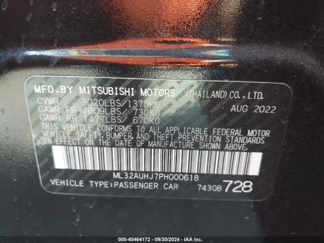 2023 MITSUBISHI MIRAGE ML32AUHJ7PH000618 Photo 8