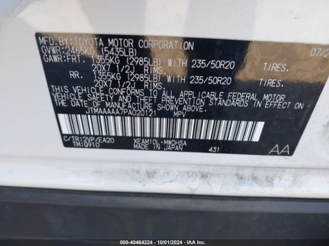 JTMAAAAA7PA020121 Toyota Bz4x Limited