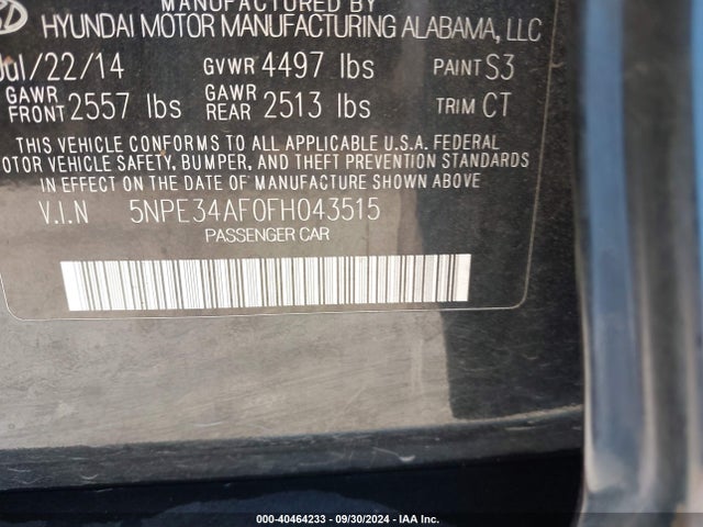 Hyundai Sonata Sport 2015 5NPE34AF0FH043515 Image 9