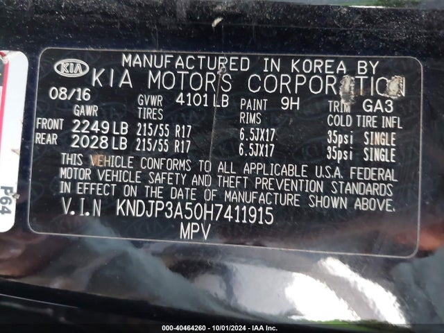 KIA SOUL + 2017 KNDJP3A50H7411915 Image 9