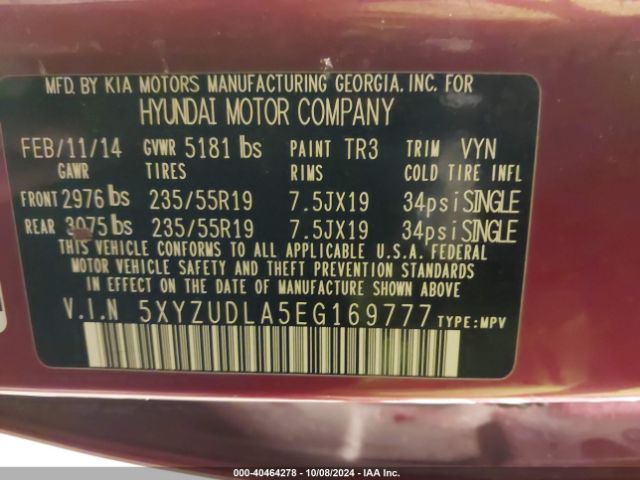 5XYZUDLA5EG169777 Hyundai Santa Fe Sport 2.0l Turbo