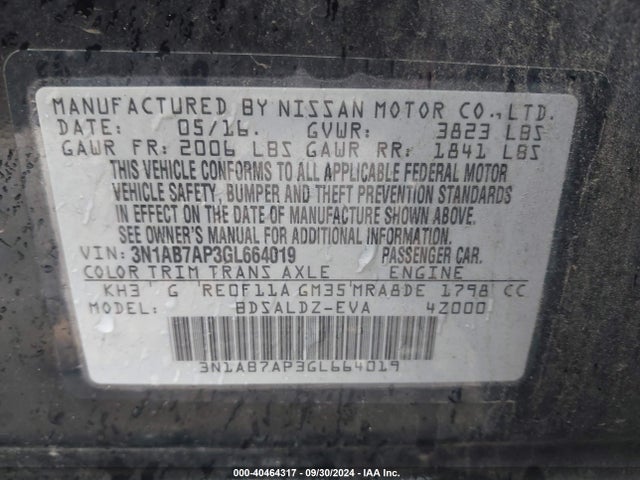 Nissan SENTRA SV 2016 3N1AB7AP3GL664019 Image 9