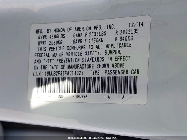 19UUB2F36FA014322 Acura Tlx V6