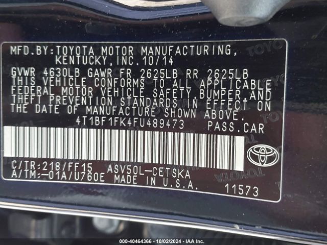 4T1BF1FK4FU489473 Toyota CAMRY SE