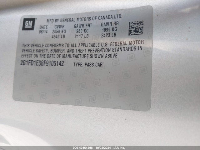 Chevrolet Camaro 1lt 2015 2G1FD1E38F9105142 Image 9