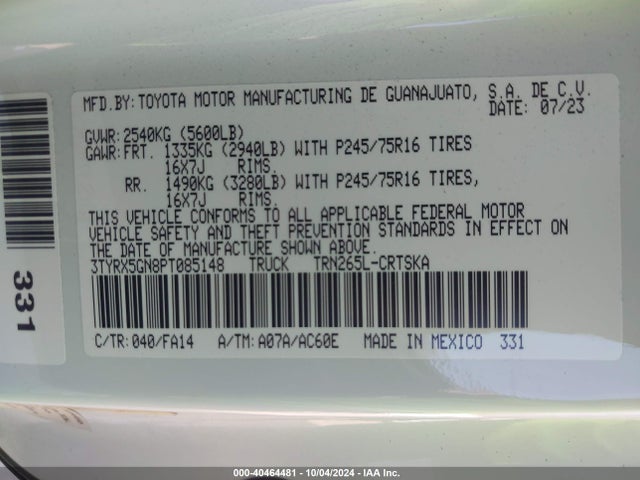 Toyota Tacoma Sr 2023 3TYRX5GN8PT085148 Image 9