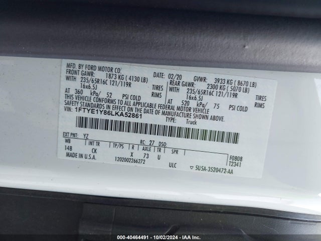 Ford Transit-150 Cargo Van 2020 1FTYE1Y86LKA52861 Image 9