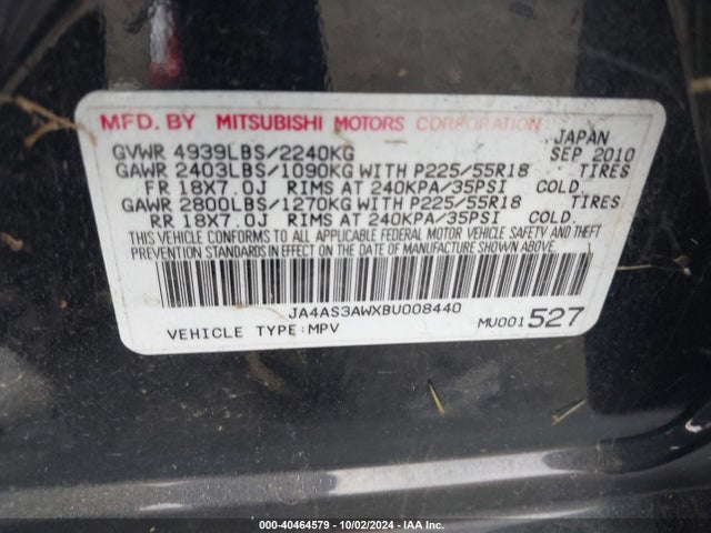 2011 MITSUBISHI OUTLANDER JA4AS3AWXBU008440 Photo 8