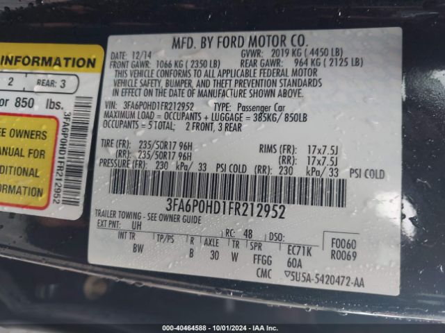 3FA6P0HD1FR212952 Ford FUSION SE