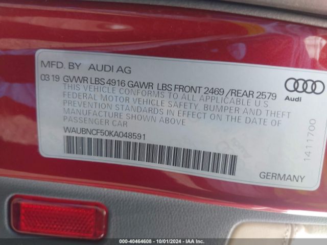 WAUBNCF50KA048591 Audi A5 45 Premium