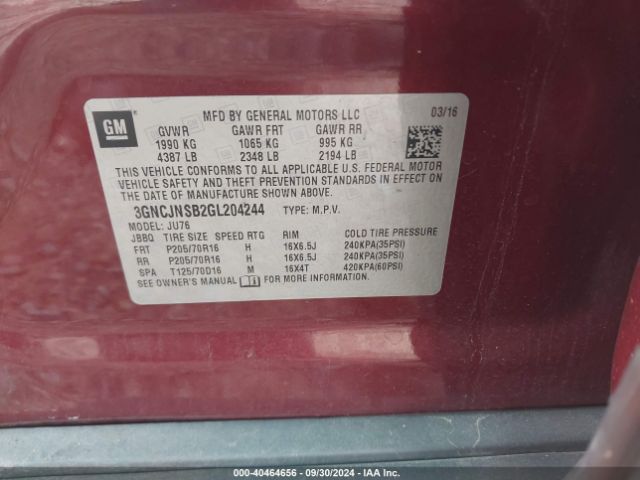 3GNCJNSB2GL204244 Chevrolet Trax 1ls