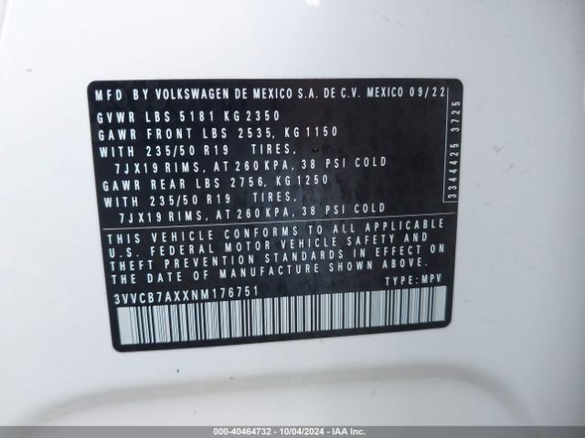 3VVCB7AXXNM176751 Volkswagen Tiguan 2.0t Se R-line Black