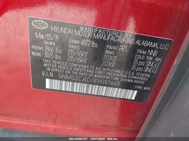 5NMS2CAD7KH097660 Hyundai Santa Fe Se