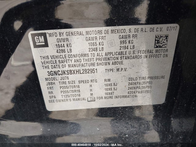 Chevrolet TRAX LS 2017 3GNCJKSBXHL282951 Image 9