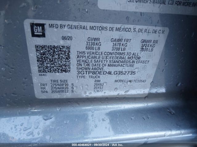 3GTP8DED4LG352735 GMC Sierra 1500 2wd  Short Box Slt
