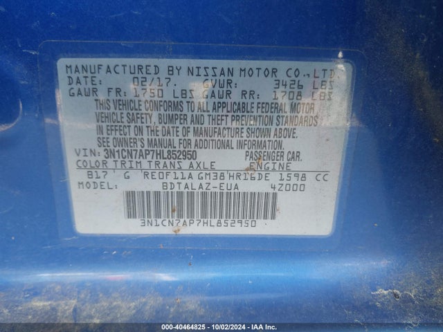 Nissan Versa 1.6 S+ 2017 3N1CN7AP7HL852950 Image 9