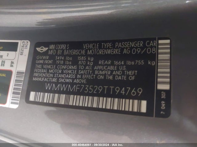 2009 MINI COOPER S WMWMF73529TT94769 Photo 8