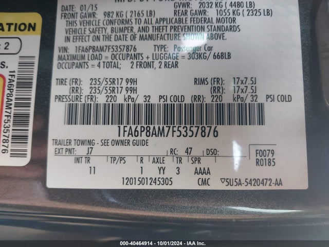 Ford Mustang V6 2015 1FA6P8AM7F5357876 Image 9