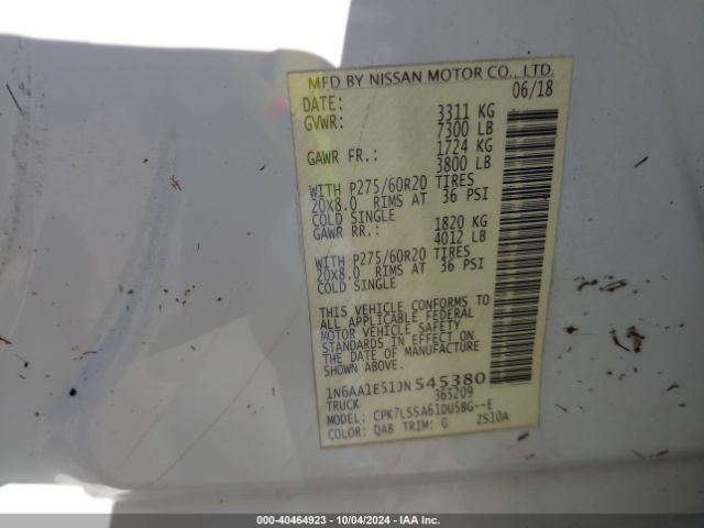1N6AA1E51JN545380 Nissan TITAN SV