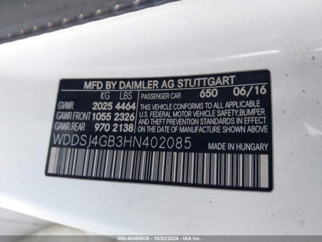 WDDSJ4GB3HN402085 Mercedes-Benz CLA 250 4MATIC