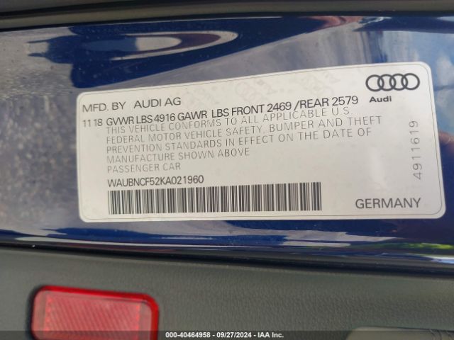 WAUBNCF52KA021960 Audi A5 45 Premium