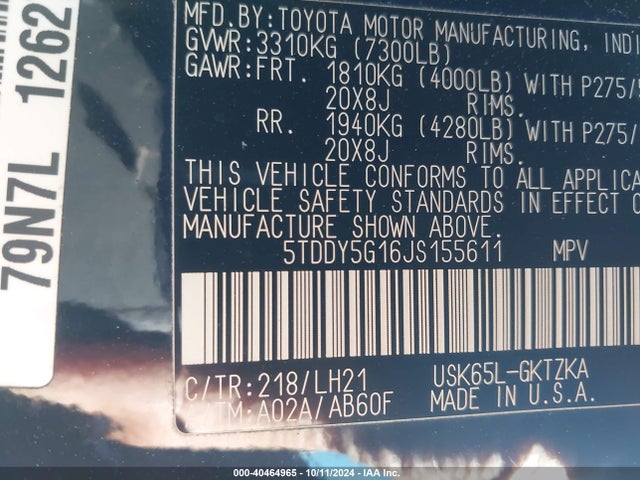 Toyota Sequoia Platinum 2018 5TDDY5G16JS155611 Image 9