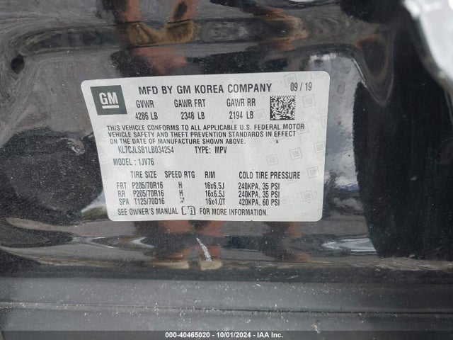 Chevrolet Trax Fwd Lt 2020 KL7CJLSB1LB034254 Image 9