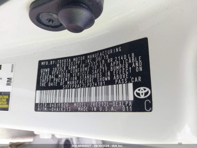 Toyota COROLLA LE 2020 5YFEPRAE2LP024181 Image 9