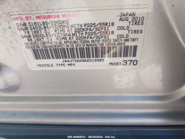 2010 MITSUBISHI OUTLANDER JA4JT5AX9AZ019383 Photo 8
