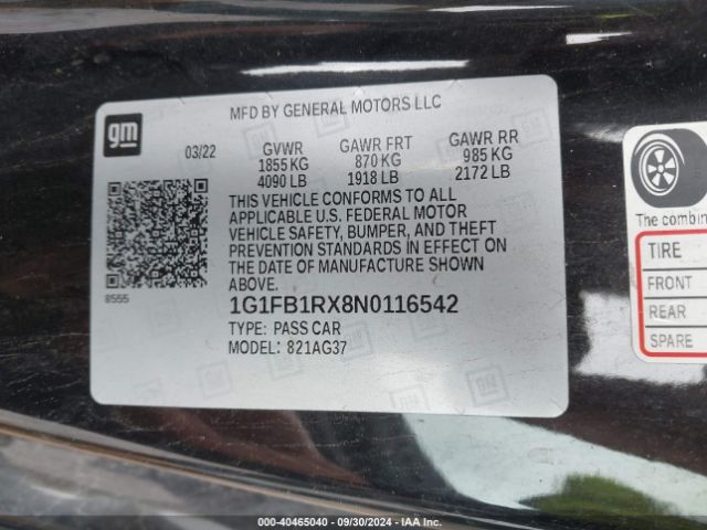 1G1FB1RX8N0116542 Chevrolet Camaro Rwd  1lt