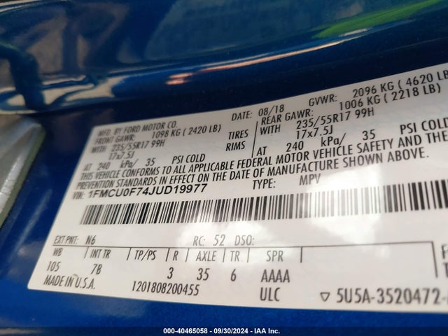 Ford ESCAPE S 2018 1FMCU0F74JUD19977 Image 9