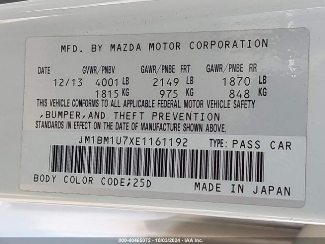 JM1BM1U7XE1161192 Mazda Mazda3 I Sport