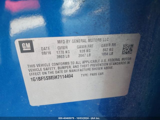 1G1BF5SM5H7114494 Chevrolet Cruze Premier Auto