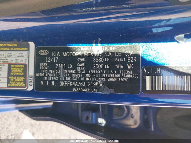 3KPFK4A76JE219836 KIA FORTE LX