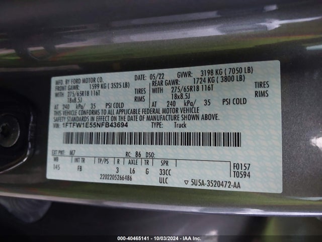 Ford F-150 Xlt 2022 1FTFW1E55NFB43694 Image 9