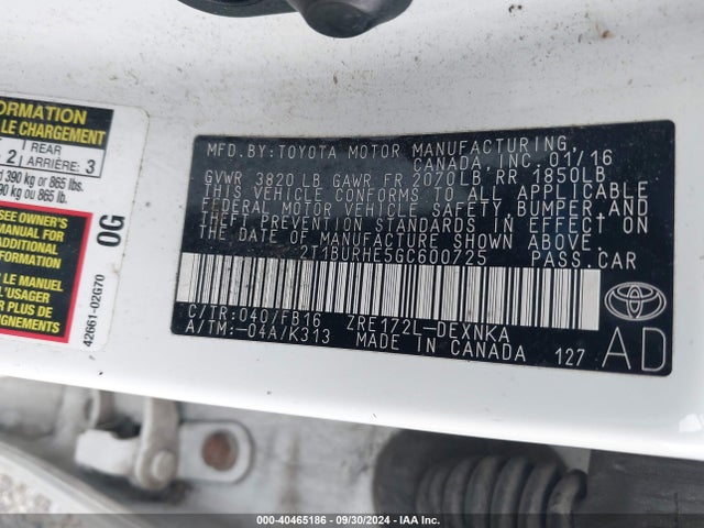 Toyota COROLLA LE 2016 2T1BURHE5GC600725 Image 9