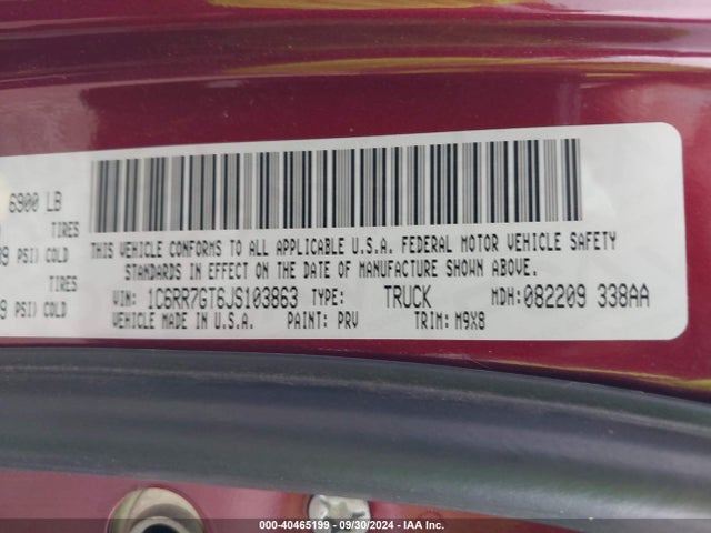 1C6RR7GT6JS103863 RAM 1500 Big Horn  4x4 6'4 Box