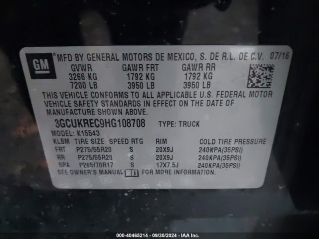 Chevrolet Silverado 1500 2lt 2017 3GCUKREC9HG108708 Image 9