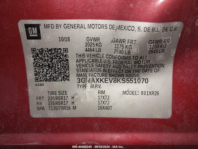 Chevrolet EQUINOX LT 2019 3GNAXKEV8KS551070 Image 9