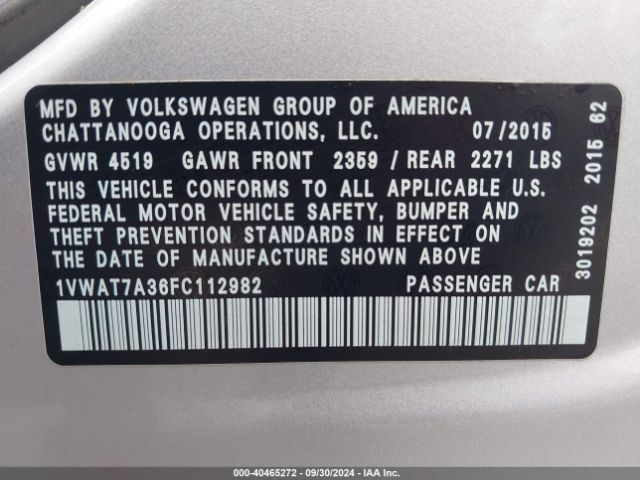 1VWAT7A36FC112982 Volkswagen Passat 1.8t Limited Edition