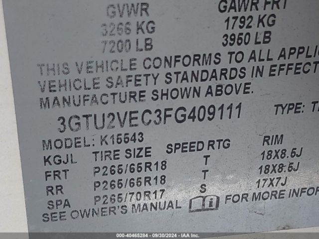 3GTU2VEC3FG409111 GMC Sierra 1500 Slt