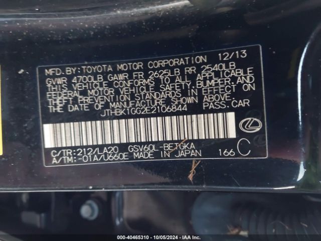 JTHBK1GG2E2106844 Lexus ES 350