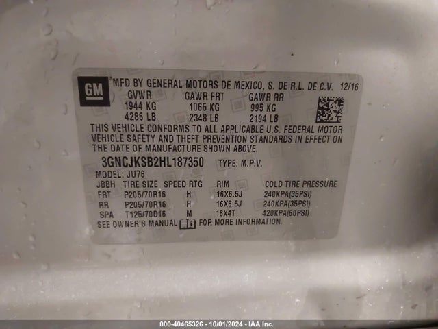 Chevrolet TRAX LS 2017 3GNCJKSB2HL187350 Image 9