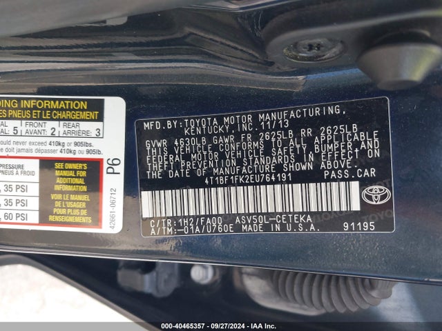 4T1BF1FK2EU764191 Toyota CAMRY L