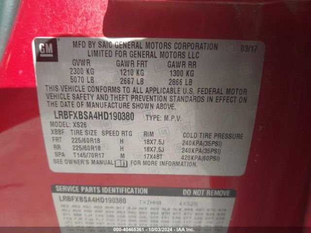 LRBFXBSA4HD190380 Buick Envision Essence