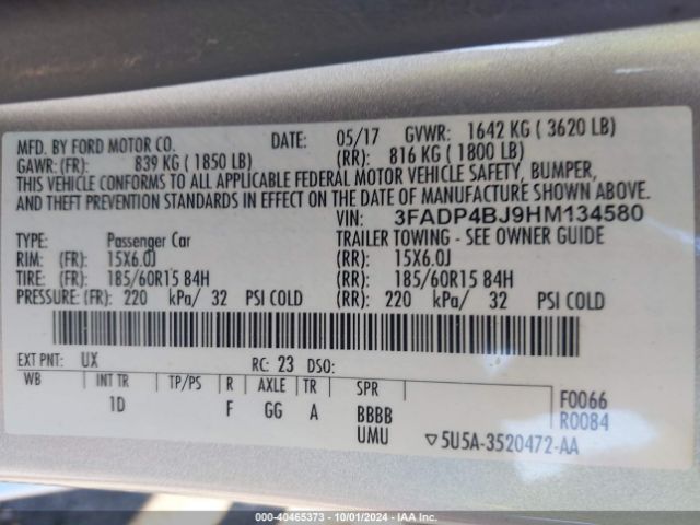 3FADP4BJ9HM134580 Ford FIESTA SE