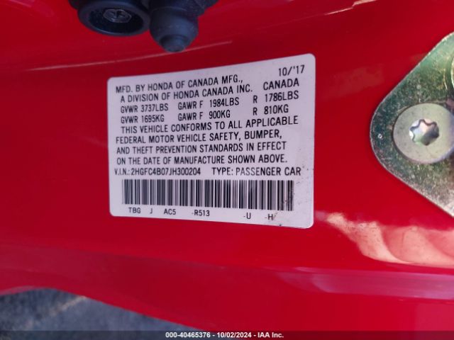 2HGFC4B07JH300204 Honda Civic Lx-p