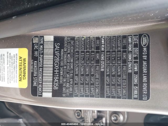 SALVP2BGXHH184358 Land Rover Range Rover Evoque Se/se Premium