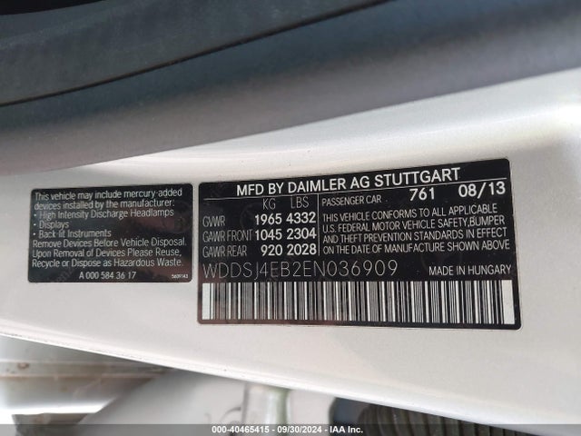 WDDSJ4EB2EN036909 Mercedes-Benz CLA 250