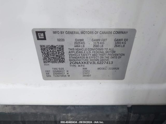 2GNAXKEV3L6227413 Chevrolet Equinox Fwd Lt 1.5l Turbo